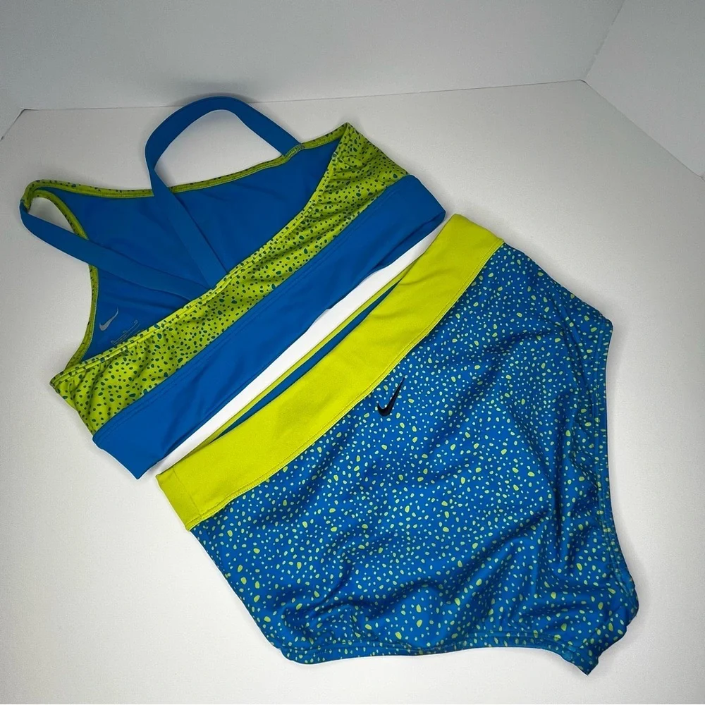 Nike Kids Blue & Green Water Dots Bikini Size XL - Picture 6 of 15